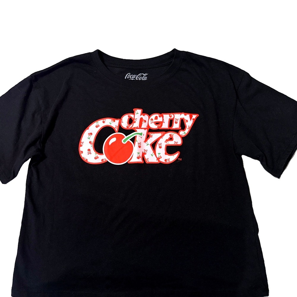 Coca-Cola Cherry Coke Graphic T-Shirt Black Short Sleeve Medium Soda Logo Tee